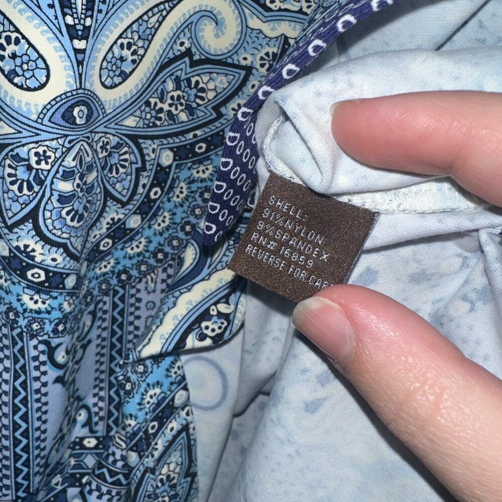 J. McLaughlin Catalina Cloth Blue Paisley Geometric Tunic Top 3/4 Sleeve Small - Picture 5 of 7
